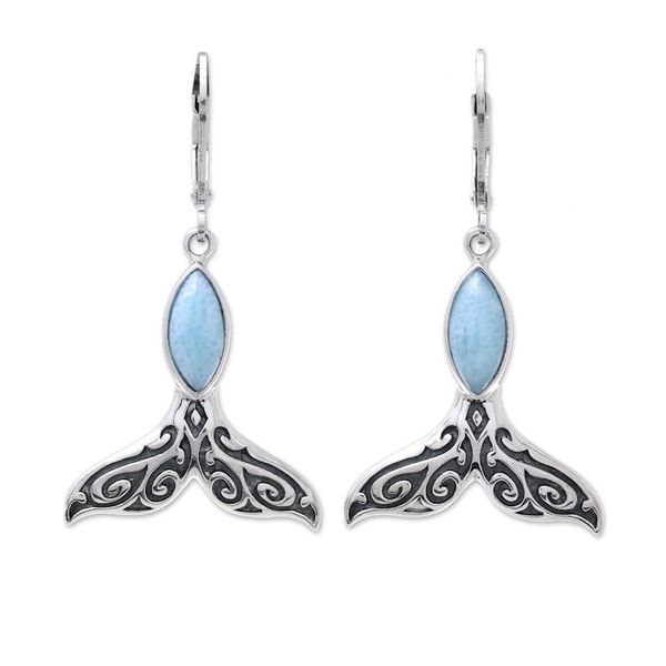 Alternate image for Natural Larimar Dangle Earrings from Thailand Whale Elegance