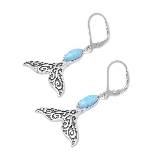 Alternate image for Natural Larimar Dangle Earrings from Thailand Whale Elegance