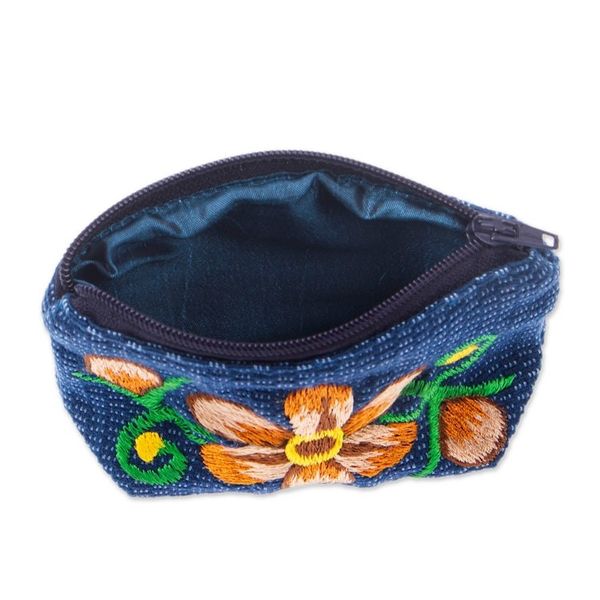 Alternate image for Blue and Ginger Floral Embroidered 100 Cotton Coin Purse Bloom of Autumn