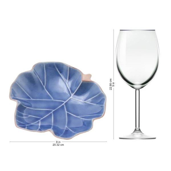 Alternate image for Leaf-Shaped Blue Ceramic Serving Bowls from Thailand Pair Ivy Leaves