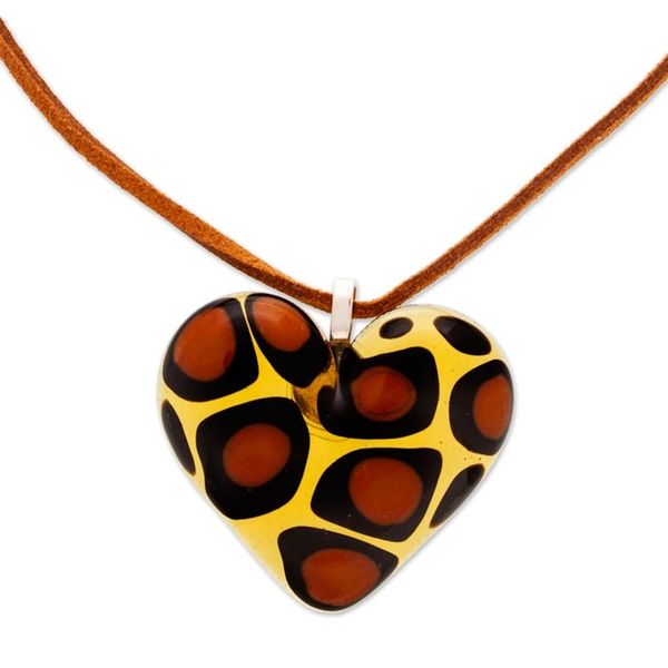 Alternate image for Art Glass Pendant Necklace with Animal Print and Heart Motif My Flamboyant Love