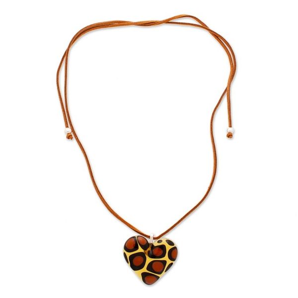 Alternate image for Art Glass Pendant Necklace with Animal Print and Heart Motif My Flamboyant Love