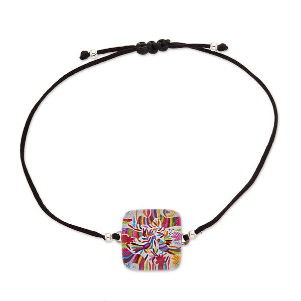 Alternate image for Otomi Tenango Embroidery-Themed Decoupage on Glass Bracelet Otomi Embroidery