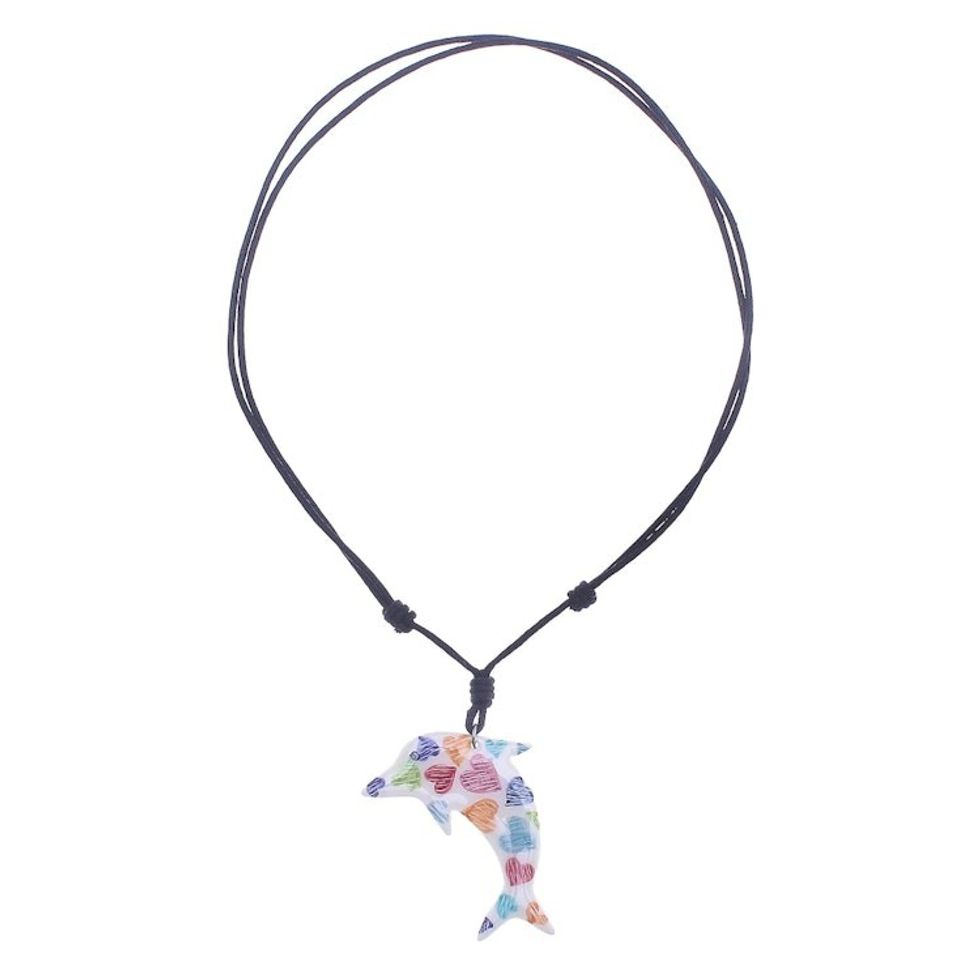 Ceramic Dolphin Necklace with Colorful Painted Heart Motifs 'Heart Dolphin'