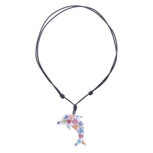 Alternate image for Ceramic Dolphin Necklace with Colorful Painted Heart Motifs Heart Dolphin