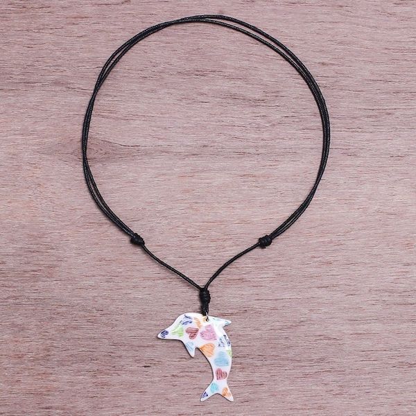 Alternate image for Ceramic Dolphin Necklace with Colorful Painted Heart Motifs Heart Dolphin