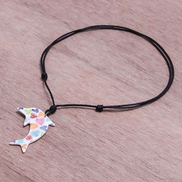 Alternate image for Ceramic Dolphin Necklace with Colorful Painted Heart Motifs Heart Dolphin