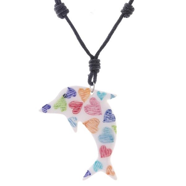 Alternate image for Ceramic Dolphin Necklace with Colorful Painted Heart Motifs Heart Dolphin