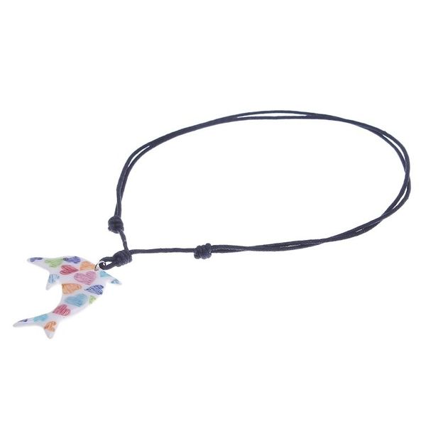 Alternate image for Ceramic Dolphin Necklace with Colorful Painted Heart Motifs Heart Dolphin