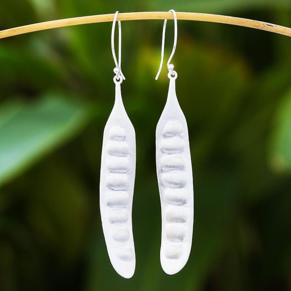 Sterling Silver Bean Dangle Earrings from Thailand 'Bitter Beans'