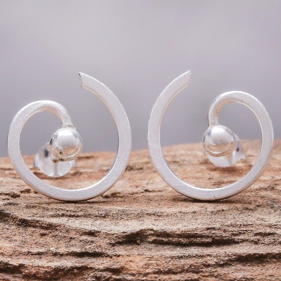 Spiral-Shaped Sterling Silver Button Earrings from Thailand 'Creative Energy'