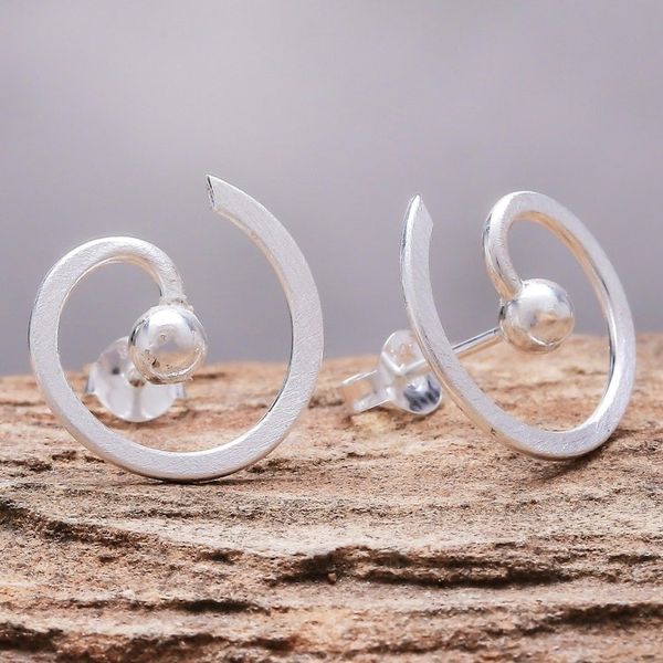 Alternate image for Spiral-Shaped Sterling Silver Button Earrings from Thailand Creative Energy