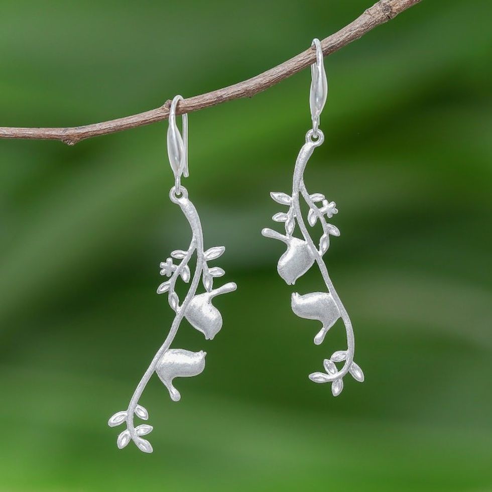 Twin Bird Sterling Silver Dangle Earrings from Thailand 'Twin Birds'
