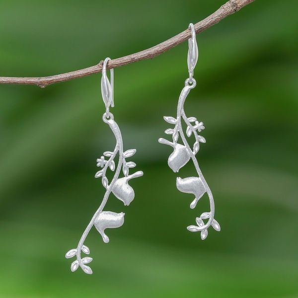 Alternate image for Twin Bird Sterling Silver Dangle Earrings from Thailand Twin Birds