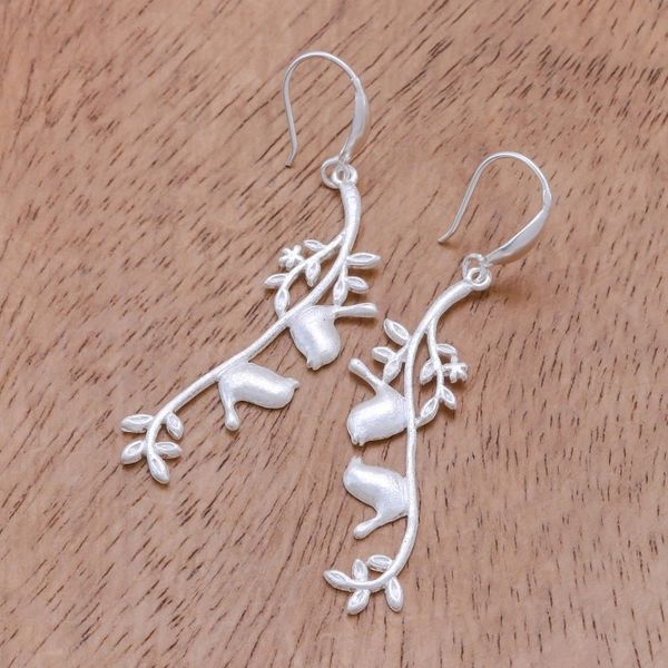 Alternate image for Twin Bird Sterling Silver Dangle Earrings from Thailand Twin Birds