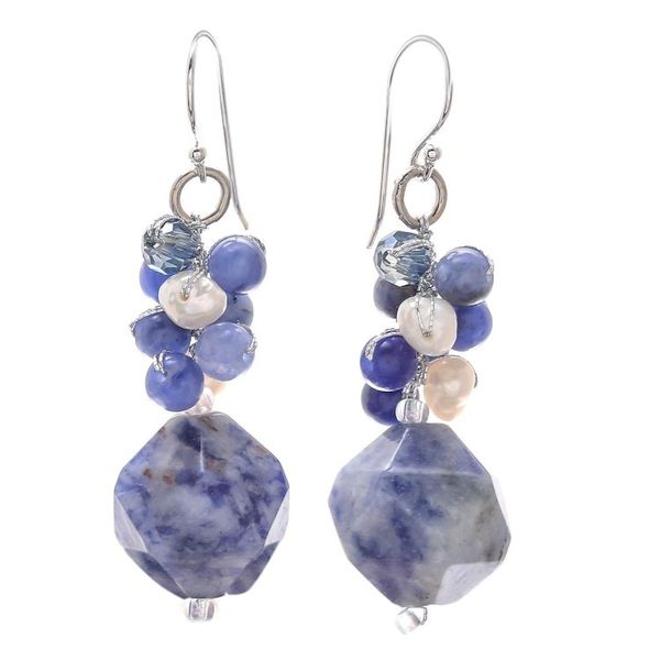 Alternate image for Lapis Lazuli and Cultured Pearl Beaded Cluster Earrings Beautiful Glam