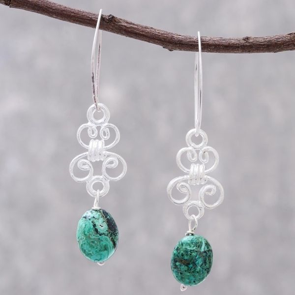 Alternate image for Elegant Malachite Dangle Earrings from Thailand Enchanted Wind