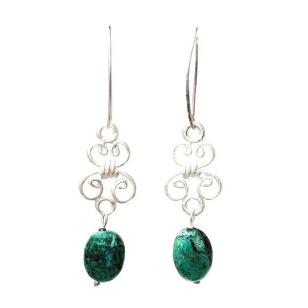 Alternate image for Elegant Malachite Dangle Earrings from Thailand Enchanted Wind