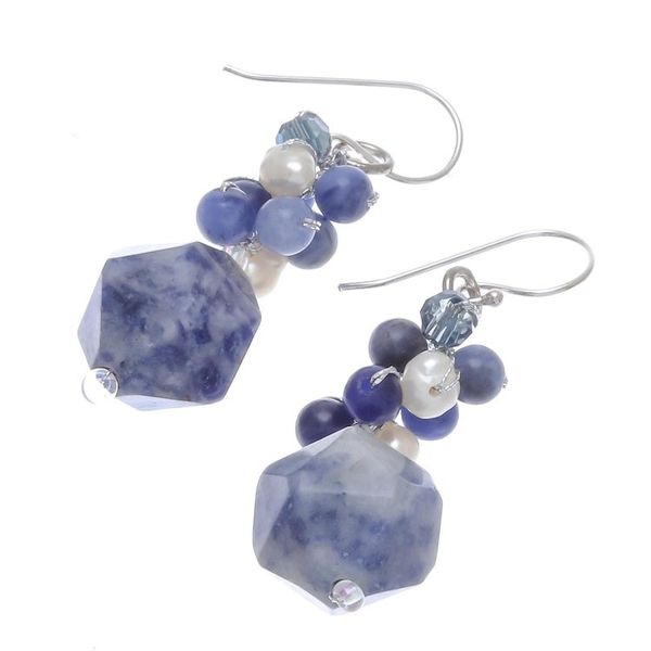 Alternate image for Lapis Lazuli and Cultured Pearl Beaded Cluster Earrings Beautiful Glam