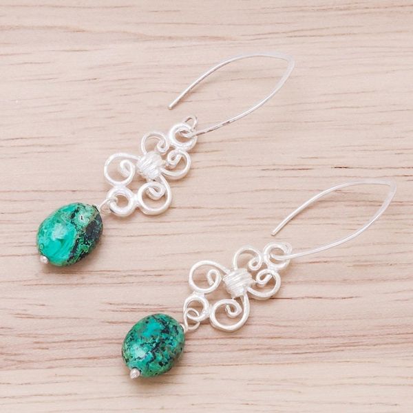 Alternate image for Elegant Malachite Dangle Earrings from Thailand Enchanted Wind