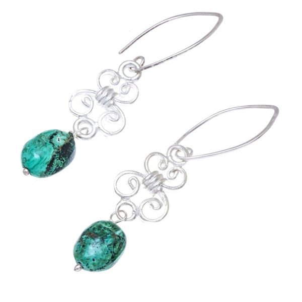 Alternate image for Elegant Malachite Dangle Earrings from Thailand Enchanted Wind