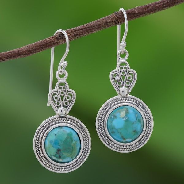 Alternate image for Handcrafted Thai Sterling Silver and Chrysocolla Earrings Mesmerizing Color