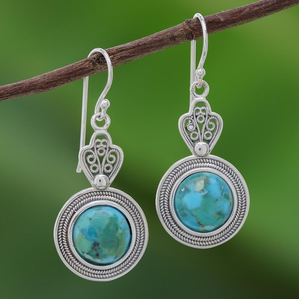 Handcrafted Thai Sterling Silver and Chrysocolla Earrings 'Mesmerizing Color'
