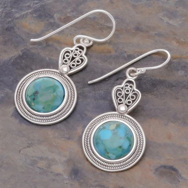 Alternate image for Handcrafted Thai Sterling Silver and Chrysocolla Earrings Mesmerizing Color