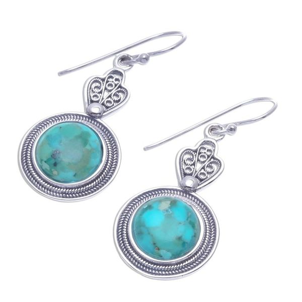 Alternate image for Handcrafted Thai Sterling Silver and Chrysocolla Earrings Mesmerizing Color