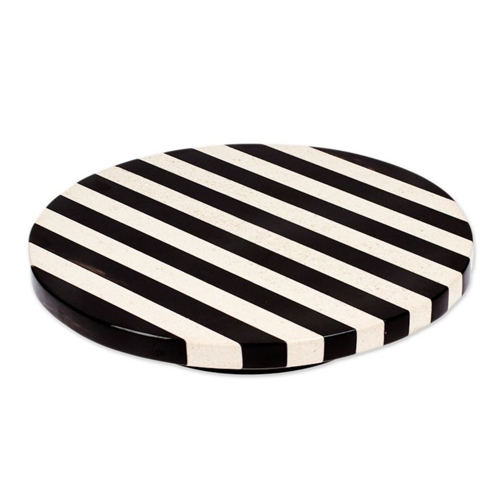 Striped Modern Black and White Marble Rotating Centerpiece 'Cosmopolitan Banquet'