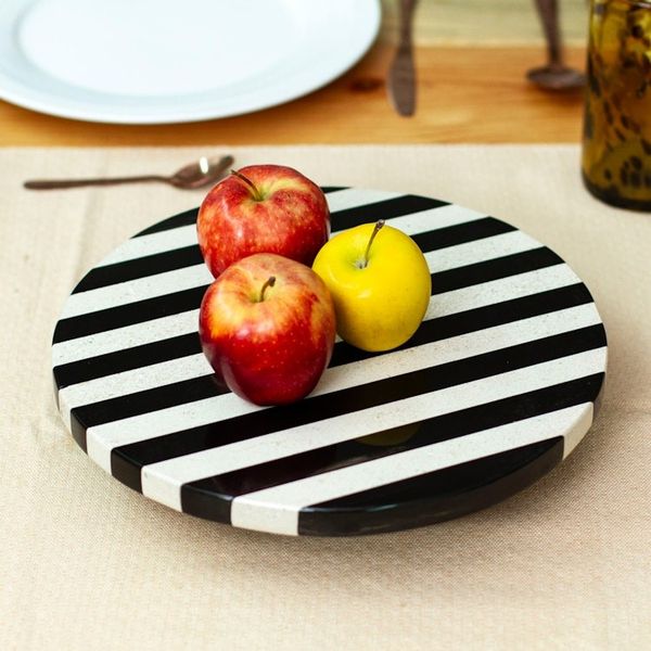 Alternate image for Striped Modern Black and White Marble Rotating Centerpiece Cosmopolitan Banquet