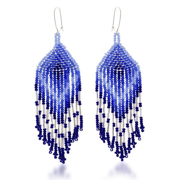 Alternate image for Geometric Blue Glass Beaded Waterfall Earrings from Mexico Cascades of Magic
