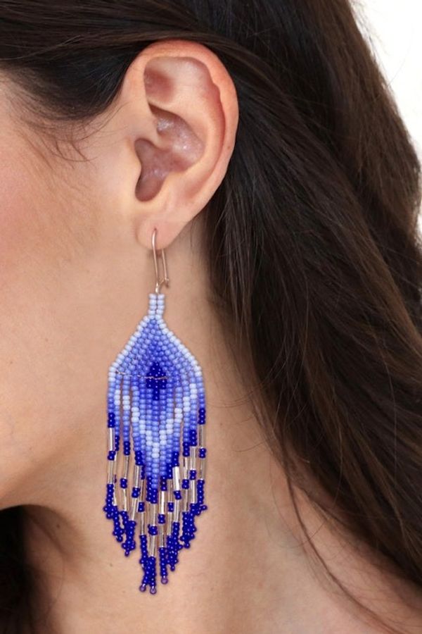 Alternate image for Geometric Blue Glass Beaded Waterfall Earrings from Mexico Cascades of Magic