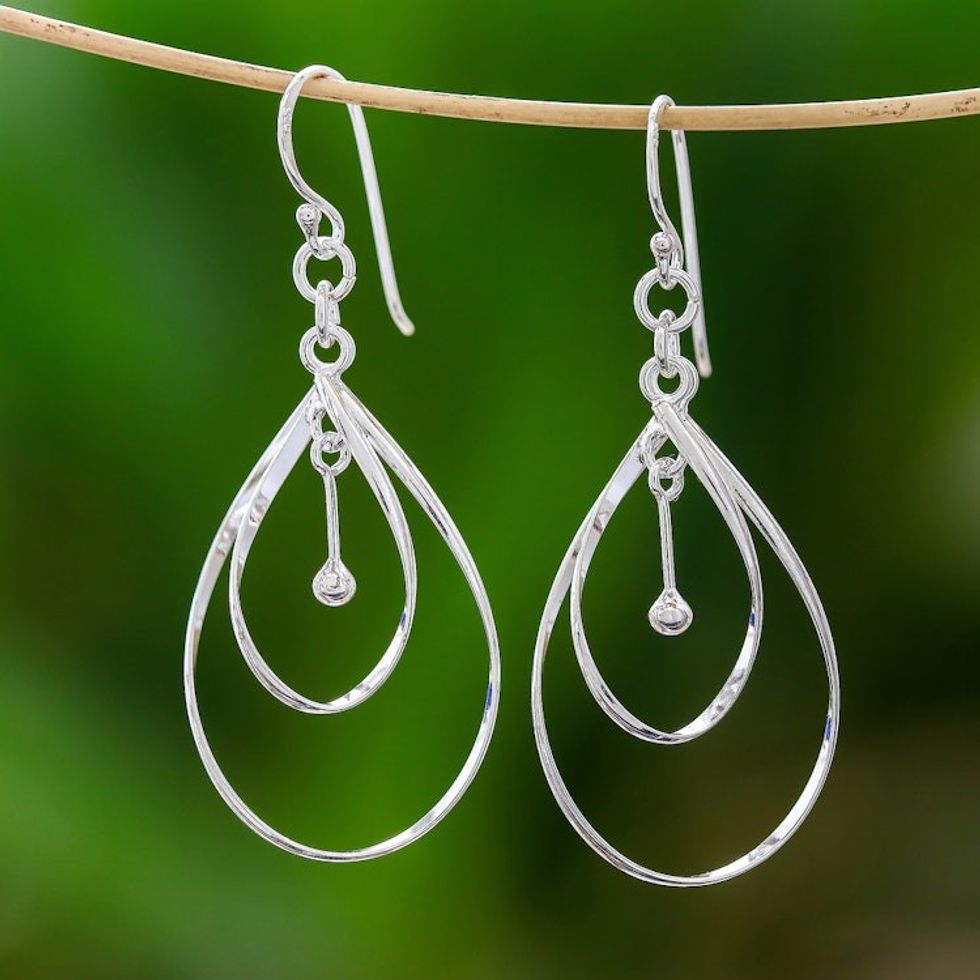 Teardrop Sterling Silver Dangle Earrings from Thailand 'Fascinating Rain'