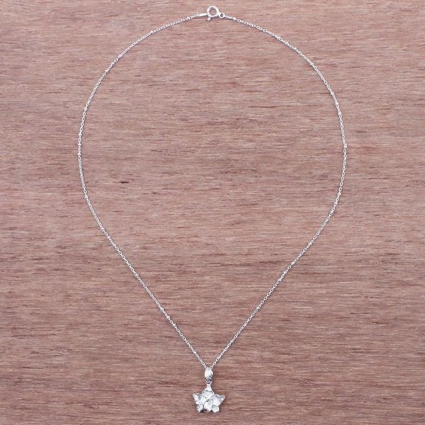 Alternate image for 925 Silver Floral Pendant Necklace Handcrafted in Thailand Orchid Blossom