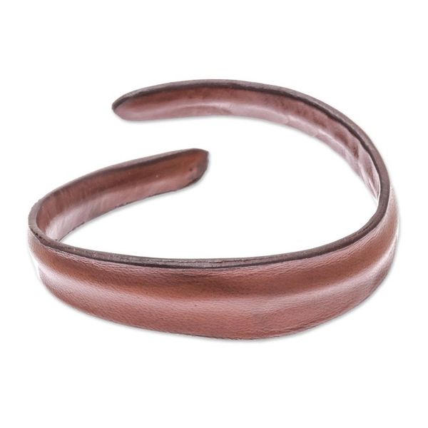 Alternate image for Handmade Leather Wristband Bracelet in Chestnut Wavy Embrace in Chestnut