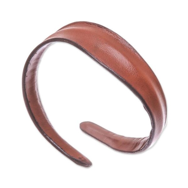 Alternate image for Handmade Leather Wristband Bracelet in Chestnut Wavy Embrace in Chestnut