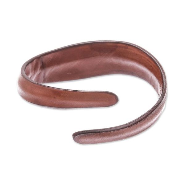 Alternate image for Handmade Leather Wristband Bracelet in Chestnut Wavy Embrace in Chestnut