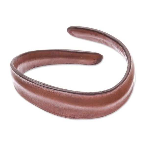 Alternate image for Handmade Leather Wristband Bracelet in Chestnut Wavy Embrace in Chestnut