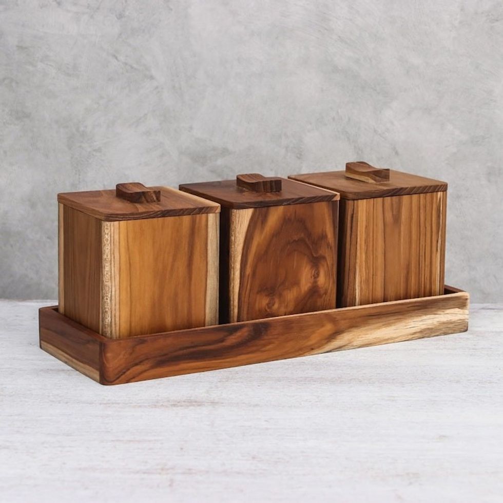 Teak Wood Decorative Boxes from Thailand Set of 3 'Teak Treasure'