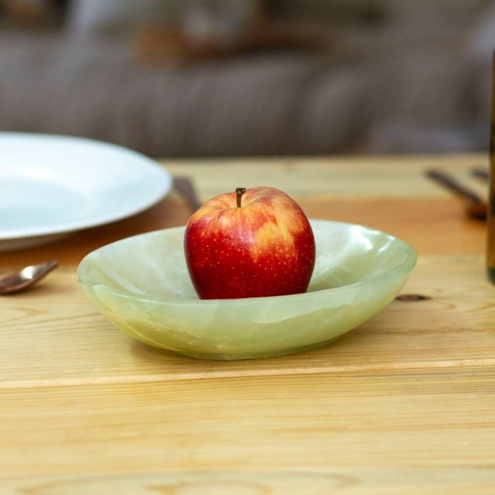 Oval Natural Green Onyx Snack Plate Hand-Carved in Mexico 'Earthy Harmony'