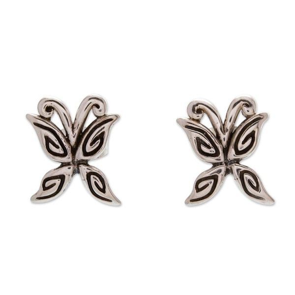 Alternate image for Butterfly-Themed Taxco Silver Stud Earrings from Mexico Bright Butterfly