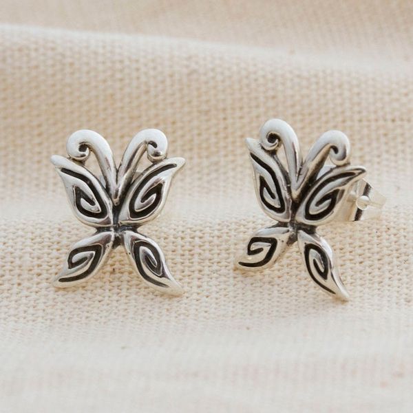 Alternate image for Butterfly-Themed Taxco Silver Stud Earrings from Mexico Bright Butterfly