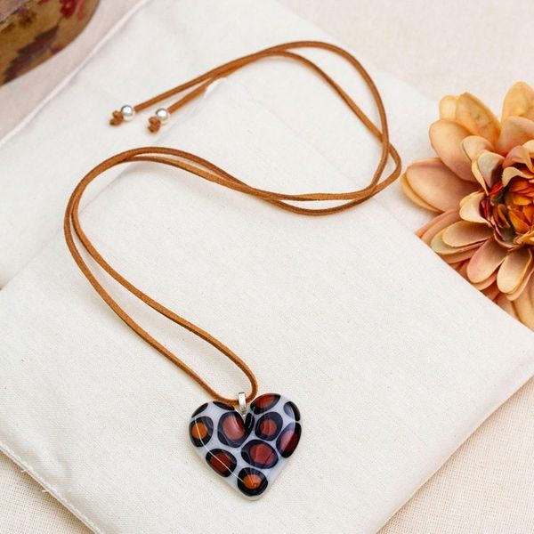 Alternate image for Animal Print Heart-Themed Fused Art Glass Pendant Necklace My Bold Love