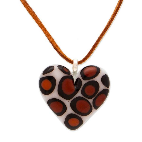 Alternate image for Animal Print Heart-Themed Fused Art Glass Pendant Necklace My Bold Love