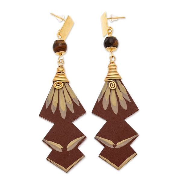 Alternate image for 24k Gold-Accented Agate Dangle Earrings in Chocolate Hues Chocolate Splendor