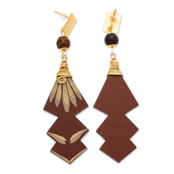 Alternate image for 24k Gold-Accented Agate Dangle Earrings in Chocolate Hues Chocolate Splendor