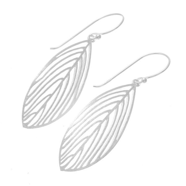Alternate image for Handmade Leaf Earrings in Sterling Silver from Bali Leaf Silhouette