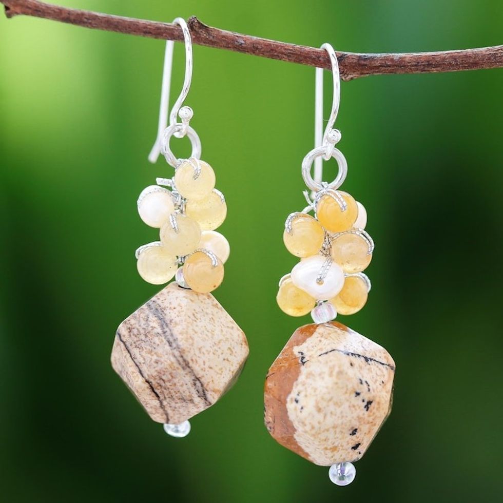 Multi-Gemstone Beaded Cluster Earrings in Brown 'Beautiful Glam in Brown'