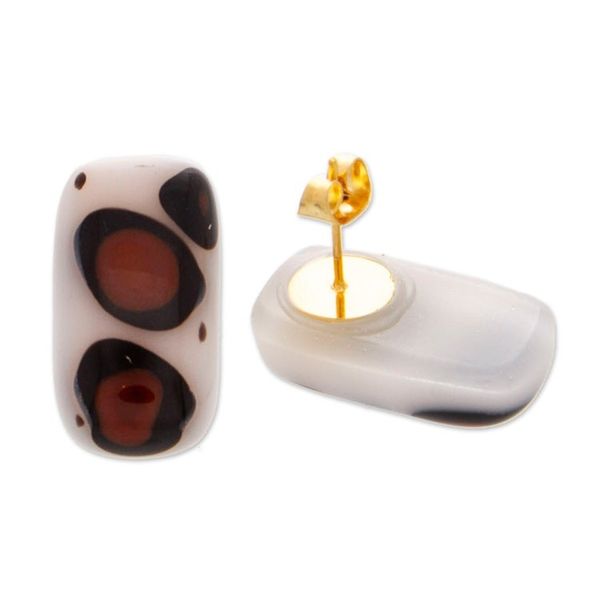 Alternate image for Animal Print-Themed Rectangular Art Glass Button Earrings Animal Print Geometry